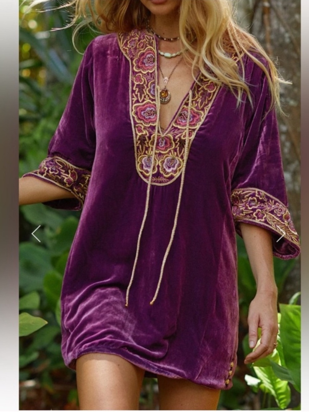 Chasing unicorns don’t pass me by plum wine Embroidered Velvet Tunic dress